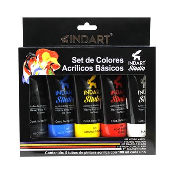 Pinturas Acrílicas Roel Indart Studio Colores Básicos 5 piezas