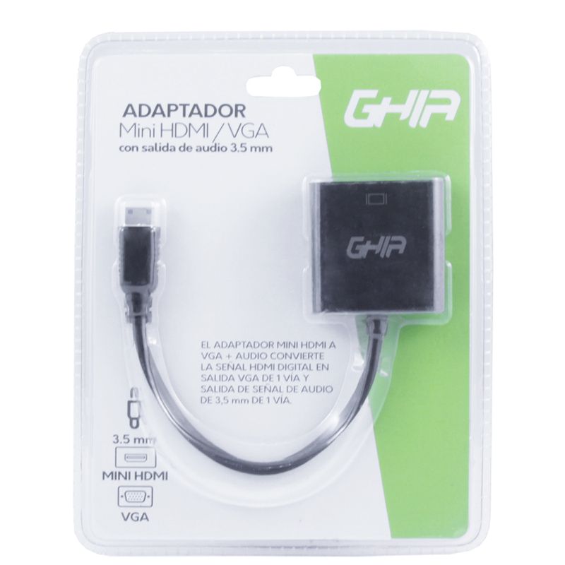 Mini Adaptador HDMI VGA con salida 3.5mm Ghia AC 7590 OfficeMax