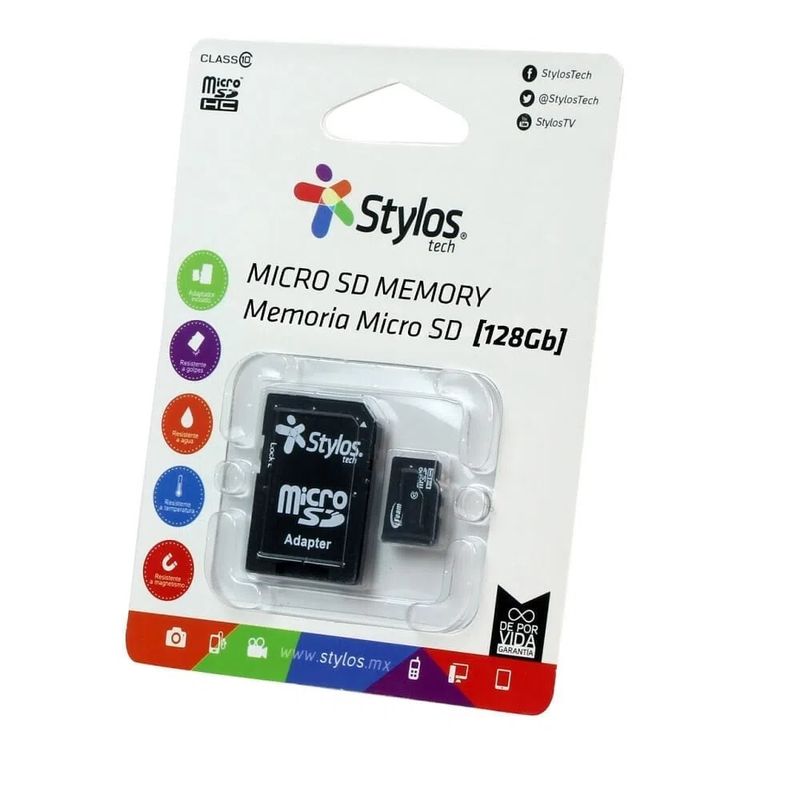 Memoria MicroSD Stylos 128GB Clase 10 con Adaptador