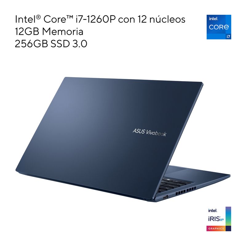 Laptop Asus Vivobook X1502ZA RAM 12GB SSD 256GB Core i7 W11 15" Azul Laptops OfficeMax