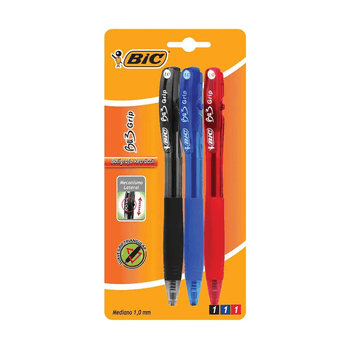 Bolígrafos Bic Bu3 Grip Multicolor 3 piezas