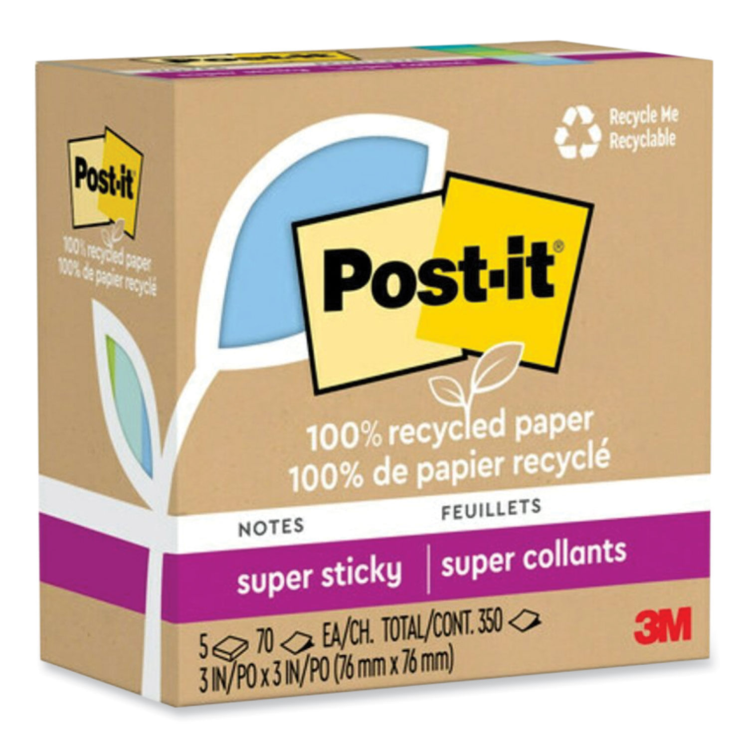 Notas Post-it® Colección Ciudad del Cabo, Neón, 76 mm x 76 mm, 1 Paquete/5  Blocs, 1 Bloc/ 100 Hojas