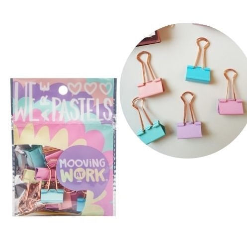 Sujetadocumentos Mooving Pastel 19 mm 12 piezas