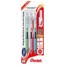 Bolígrafos Pentel Energel Punto Fino Multicolor Pastel 3 piezas