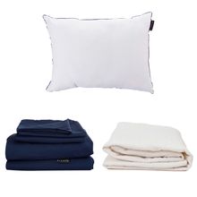 Combo de Sábanas Individuales Softy Azul Marino con Almohada One Dicasa y Cubre Colchón Supreme de Spring Air