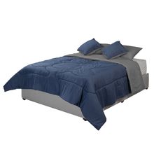 Set de Edredón King Size Doble Vista con 2 Cojines y 2 Fundas Decorativas Dicasa Couzy Azul y Gris