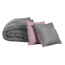 Set de Edredón King Size Doble Vista con 2 Cojines y 2 Fundas Decorativas Dicasa Couzy Lila y Gris