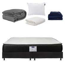 Colchón King Size Dicasa Legan con Box Negro, Almohada, Protector, Sábanas y Edredón