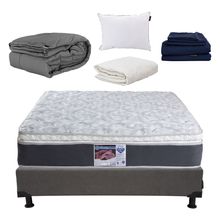 Colchón Individual Spring Air Marte con Box Gris, Almohada, Protector, Sábanas y Edredón