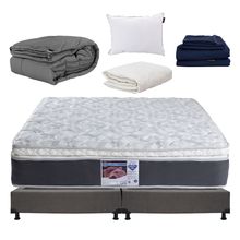 Colchón King Size Spring Air Marte con Box Gris, Almohada, Protector, Sábanas y Edredón