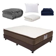 Colchón Queen Size Restonic Nautilus con Box Chocolate, Almohada, Protector, Sábanas y Edredón