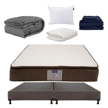 Colchón King Size Restonic Nautilus con Box Chocolate, Almohada, Protector, Sábanas y Edredón