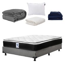 Colchón Matrimonial Spring Air Premier con Box Gris, Almohada, Protector y Sábanas