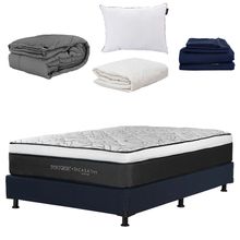 Colchón Individual Dicasa Trini con Box Azul Marino, Almohada, Protector, Sábanas y Edredón