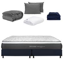 Colchón Queen Size Dicasa Trini con Box Azul Marino, Protector, Sábanas, Edredón y 2 Almohadas
