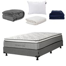 Colchón Matrimonial Restonic Vail con Box Gris, Almohada, Protector, Sábanas y Edredón