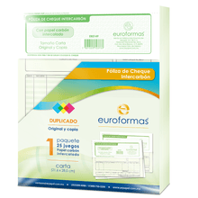 Póliza de Cheque Tamaño Carta Euroformas Intercarbón 25 juegos
