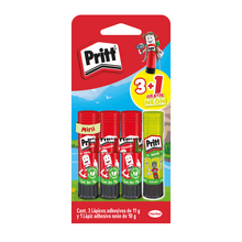 Lápiz Adhesivo Pritt 11gr 3pzas + 1 Glitter Verde 10g