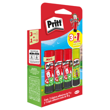 Lápiz Adhesivo Pritt 11gr 3pzas + 1 Glitter Verde 10g