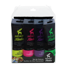 Set de Colores Acrílicos Indart Fluorescentes 4 piezas 100mlc/u