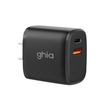 Cargador de Pared Ghia Carga Rápida USB-C y USB 3.0 Negro 20w