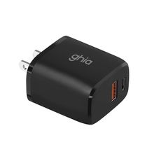 Cargador de Pared Ghia Carga Rápida USB-C y USB 3.0 Negro 20w