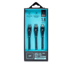 Cable 3 en 1 STF USB-C, Lightning y Micro USB Negro 1.8m