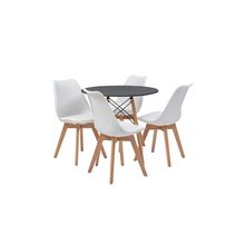 Set de Mesa Chad Negra y 4 Sillas Helsinki Blancas Alterego