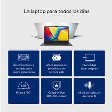 Laptop Asus Vivobook Go 15" Core i3 SSD 256GB RAM 8GB Windows 11 Silver con Mochila