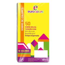 Sobres Coin con Solapa Engomada Eurocolors Arcoíris Multicolor 50 piezas