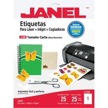 Etiqueta Adhesiva Laser Tamaño Carta Janel 21.6x27.9cm 25 piezas