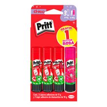 Pritt Lápices Adhesivos 11g y 1 Lápiz Adhesivo Glitter Rosa 10g 4 piezas
