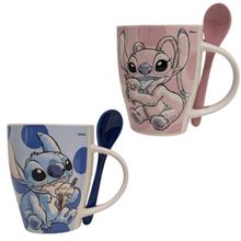 Set de Tazas con Cuchara Stitch y Angel Cerámica Fun Kids