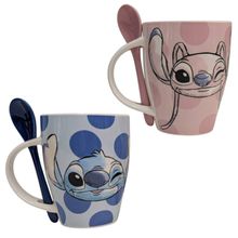 Set de Tazas con Cuchara Stitch y Angel Cerámica Fun Kids