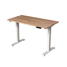 Escritorio de Altura Ajustable Randu Eléctrico Estándar Blanco y Cubierta Madera Clara