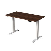 Escritorio de Altura Ajustable Randu Eléctrico Estándar Blanco y Cubierta Madera Obscura
