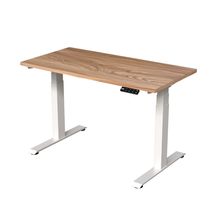 Escritorio de Altura Ajustable Randu Eléctrico Premium Blanco y Cubierta Madera Clara