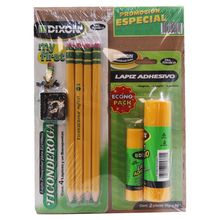Combo Lápices con Sacapuntas My First y Lápices Adhesivos 36g y 8g Dixon 7 piezas