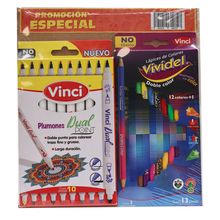 Combo Plumones Dual Point y Lápices de Colores Vividel Doble Color Vinci
