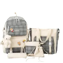 Mochilas Cuadros Aoku Gris 5pzs