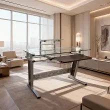 Escritorio de Trabajo OfficeMax Cardwell Vidrio Templado Gris