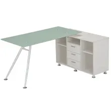 Escritorio en L Mirav Vidrio Templado Blanco