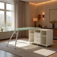 Escritorio en L Mirav Vidrio Templado Blanco