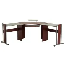 Escritorio en L OfficeMax Skyline Vidrio Templado Cerezo