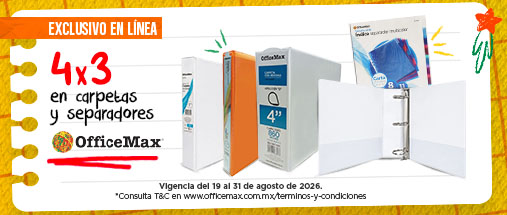 Promoción 4x3 en carpetas y accesorios de oficina OfficeMax