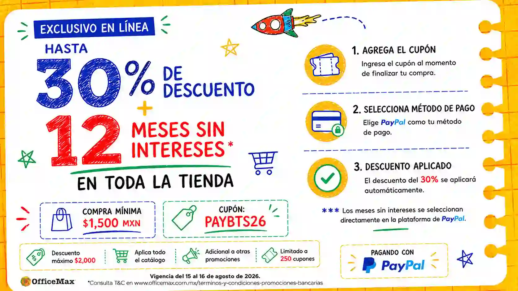 Aplica tu cupón de descuento pagando con PayPal en tu compra online